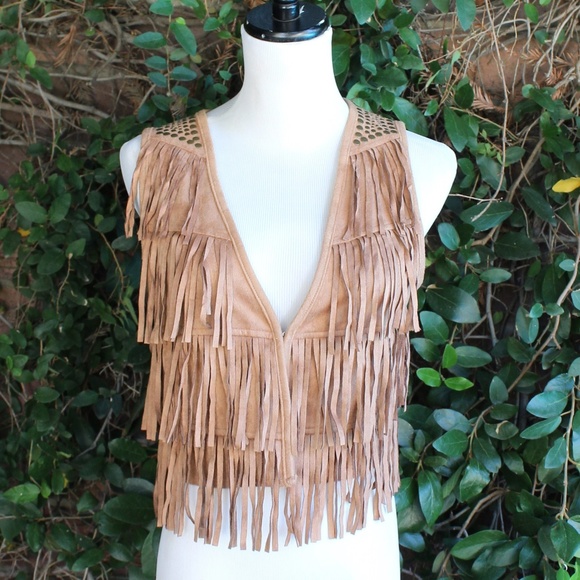 Sugarlips Jackets & Blazers - Sugar+Lips Brown Faux Suede Fringe Vest